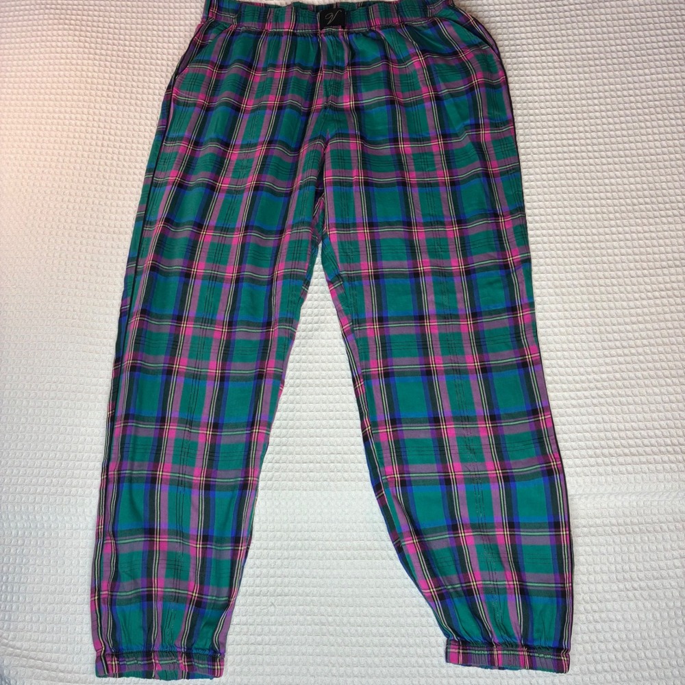 Victorias Secret Plaid Pajama Pants Green Pink Metallic Joggers Womens Medium